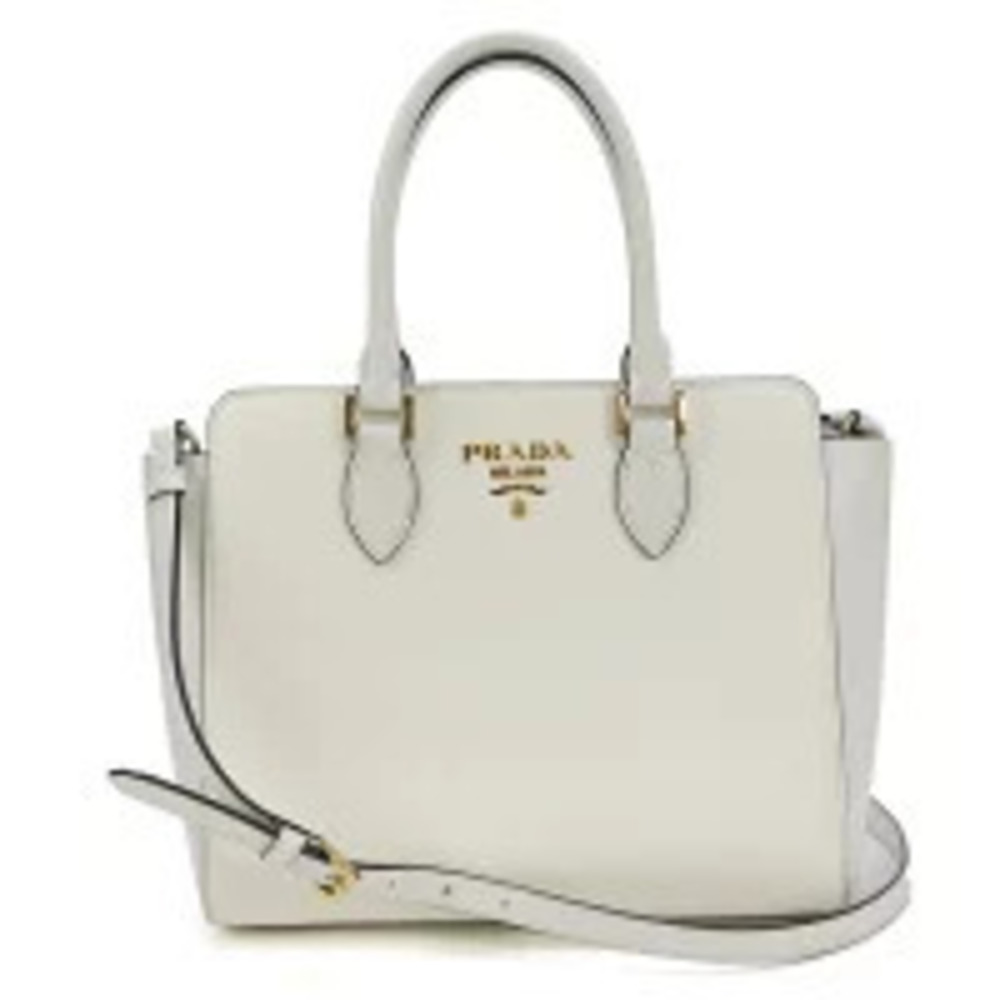 Prada white Saffiano leather tote bag dual top